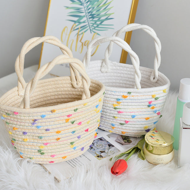 Fashion cotton rope bag horse ball bag color point twist handle bag shoulder bag handbag versatile fashion bag factory wholesale