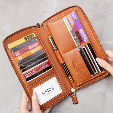 Cross-border New RFID Long Women's Wallet Retro Multi-card Zipper Wallet Simple Large Capacity Clutch