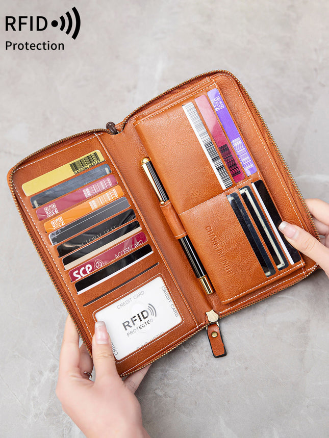 Cross-border New RFID Long Women's Wallet Retro Multi-card Zipper Wallet Simple Large Capacity Clutch
