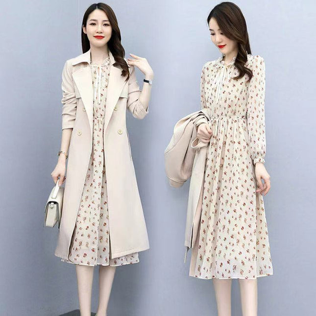 Early autumn floral dress two-piece 2024 autumn new women's western style age-reducing slimming early autumn suit skirt