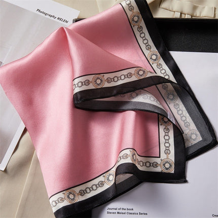 100% Silk Scarf Spring New Pink Edge Wide Mulberry Silk 53cm Small Square Scarf High-End White Scarf