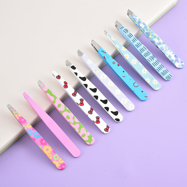 Tweezers for False Eyelashes, Slanted Tip 96, Eyebrow Clip, Spray-Painted Eyebrow Tweezers, Slanted Angle Hair Removal Clip, Printed Design
