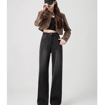 Autumn and Winter 2024 New Retro High Waist Jeans Women's Small Wide Leg Pants Mop Loose Straight Leg Pants