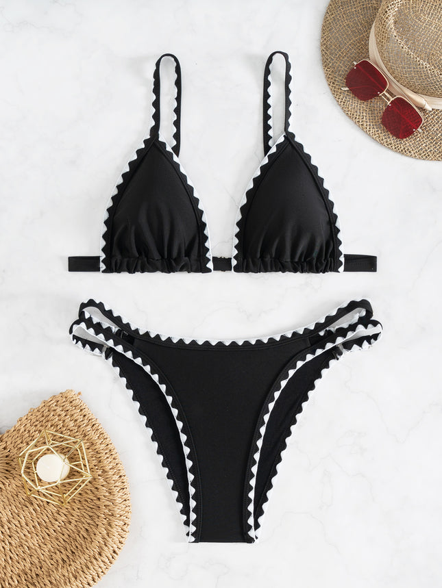 Billion Swimming Europe and America 2025 New Women's Swimsuit Split Sexy Black Flower Bud Bikini suit Bijini Cross