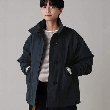 Women's Foreign Trade MH Collar Xizang Blue Army Green Single-breasted Tooling Jacket Cotton-padded Jacket Long-sleeved Jacket