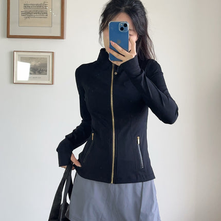 Lu Same Style Top Yoga Wear Alloy Zipper Slim Jacket Long-Sleeved Sports Casual Fitness Women's Stand-Up Collar Jacket