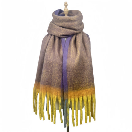 Simple Frame Solid Color Scarf Women's Warm Cashmere Tassel Scarf Autumn and Winter Contrast Color Scarf Cold-proof Shawl