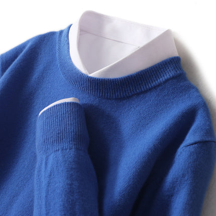 Autumn and Winter New Youth Business Casual Sweater Men's Sweater Solid Color Loose Crewneck Wool Knitted Base Sweater