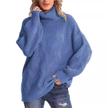 Cross-Border Amazon European and American 2024 Autumn and Winter Turtleneck Cable Knit Sweater Women's Pullover Long-Sleeved Cross-Border Sweater