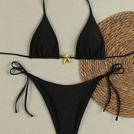 A12 Cross-Border New Swimsuit Women's Pure Desire Bikini European and American Three-Point Bikini Pure Color Swimsuit Amazon Fast Sale