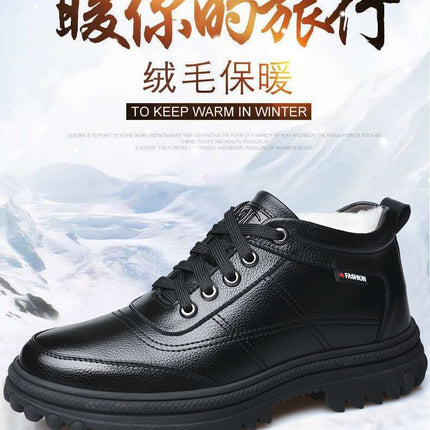 Genuine Leather leather broken size leak-picking men's cotton shoes dad shoes winter fleece-lined warm cotton leather shoes men's high-top cotton shoes