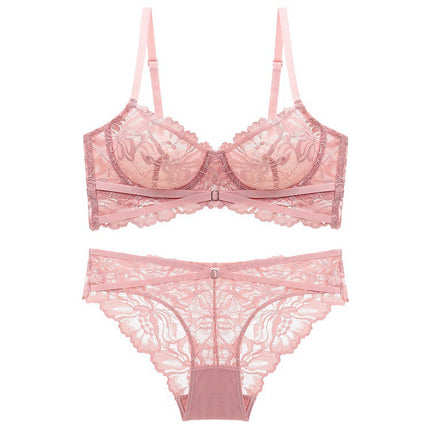 Wholesale French Sexy Lace Embroidered Bra Set with Cross Straps, Ultra-Thin Big Breasts, Small Underwear Bra