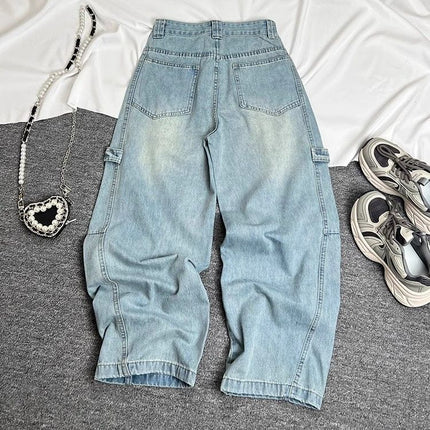 American Style Workwear Wide Leg Jeans Women's 2025 Spring and Autumn New Retro High Waist Slimming Loose Mop Machete Trendy Pants