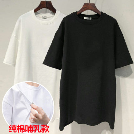 Pure Cotton Breastfeeding T-shirt Short-sleeved Maternity Dress Summer Loose Large Size Breastfeeding Top Breastfeeding Top Pregnant Women's Top