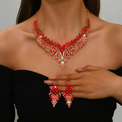 European and American Alloy Retro Crystal Necklace Cross-Border Exaggerated Clavicle Palace Exquisite Suit Banquet Rhinestone Necklace Earrings