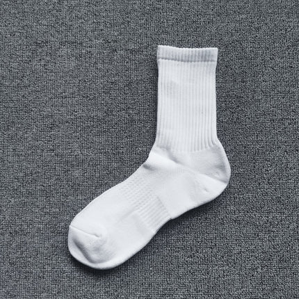White Sports Towel Bottom Socks Men's Pure Cotton Mid-length Socks Spring and Summer Thin Boys Long Barrel Basketball Socks Black Short Socks
