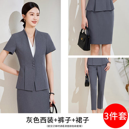 High-end Suit suit Women's Short-sleeved Summer New Tooling Hotel Front Desk Temperament Work Clothes Professional Thin Suit