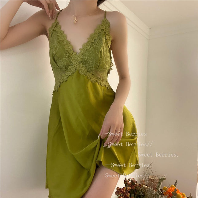 Sexy Pajamas Women's Summer Ice Silk Thin Lace 2023 New Sling Nightgown Nightgown Spring and Autumn Two-piece Set