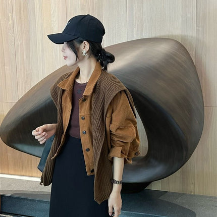 Short Denim Coat Women's Strap Shawl Korean Style Loose 2025 New Autumn Short Jacket Trendy Ins Top