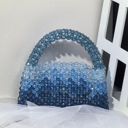 Handmade finished summer gradient color portable beaded woven women's bag diagonal horizontal fashion travel mobile phone bag wholesale