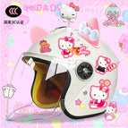 Children's 3c thickening + cat t2 / White half helmet + rocking cat + pink and white butterfly