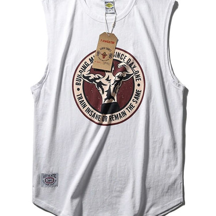 Simple Men's Ami Khaki Printed Crewneck Sports Leisure T Waistcoat Washed Cotton Vintage Garden Swing Side Split Vest