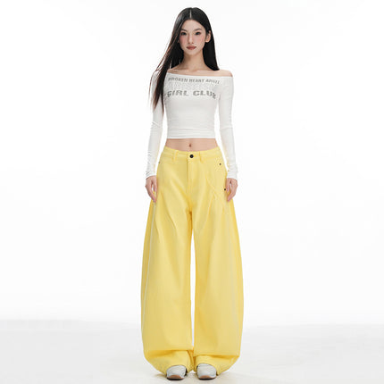 Early Autumn New Design Pleated Wide-Leg Jeans for Women, Versatile, Fashionable, Comfortable, High-Waisted, Loose Straight Pants