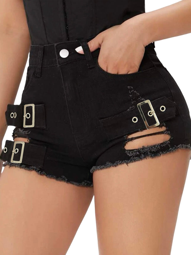 9047 # European and American Hotties New High-Waisted Sexy Ripped Stretch Plus Size Casual Pants Denim Shorts Jeans