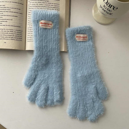 Japanese cute plush gloves women's winter warm cold warm long gloves can touch screen to play with snow atmosphere