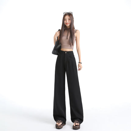 Double Pleated Three-Dimensional Pocket Design Suit Casual Pants for Women 2025 New High-Waisted Loose Slimming Drape Wide-Leg Pants