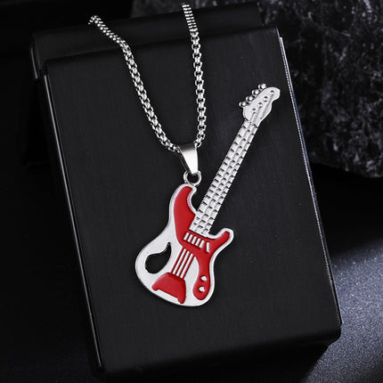 New Guitar Pendant Necklace for Men, Colorful Oil-Drip Alloy Instrument Stainless Steel Pendant DIY Jewelry Accessories for Women