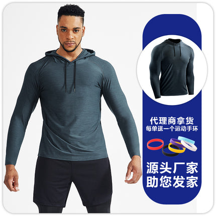 Loose Hooded Sports Long-sleeved Thin T-shirt Men's Quick Dry Sweat Training Warm-up Running Shooting Ball Clothes Fitness Clothes