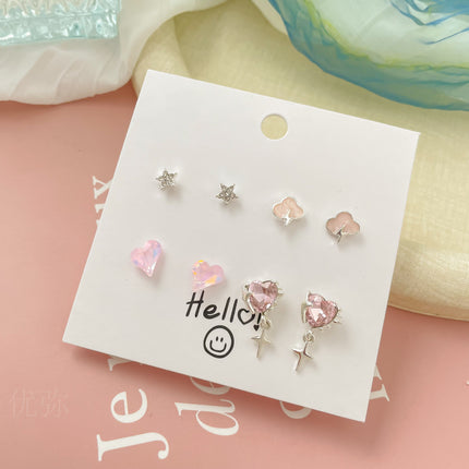 Exquisite Pink Zircon Butterfly Earrings suit Light Luxury High-end Earrings Sweet Fairy Style Earrings Summer Seaside