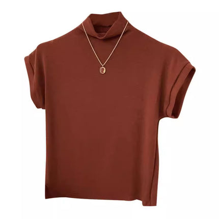 Temperament Shell Collar Sleeveless T-Shirt for Women Early Autumn Slimming Look Suit with Bottoming Shirt Clean Version Half Turtleneck Top