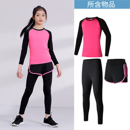 Children's Running Clothing Sports Suit Tights Girls Yoga Training Basketball Quick-Drying Clothing Elastic Sweat-Absorbent Fitness Clothing