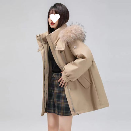 Parka for Women 2025 Winter New Thickened Warm Workwear Cotton Coat Loose Cotton Jacket Versatile Waist-Cinching Hooded Outerwear