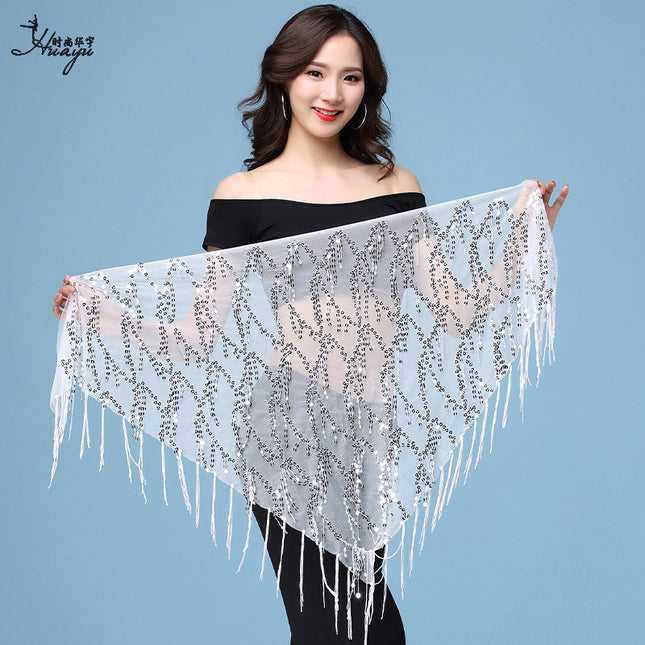 Belly Dance Waist Chain Sequin Tassel Triangle Scarf Performance Hip Scarf Practice Waist Chain Waist Scarf Hip Scarf Clothing Belt Wholesale