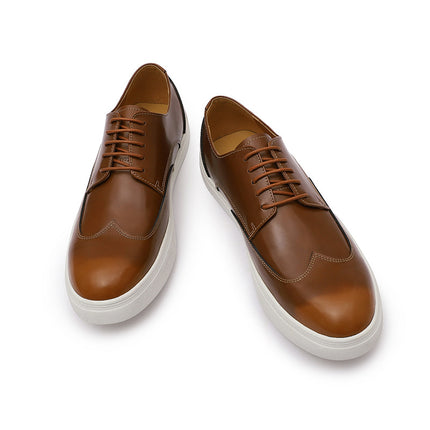 Sneakers Men's Lace-up Casual Men's Shoes Genuine Leather Brown Flat Shoes Comfortable Round Toe Fashion Leather Shoes Men's Cross-border