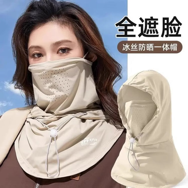 Sun Protection Mask, Face Covering Hat, Integrated Summer Sun Hat for Women Driving and Cycling, Ice Silk Breathable Neck Scarf, Neck Protector