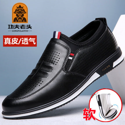 Cross-border Men's Shoes Casual All-match Sneakers Low-top Korean Style White Shoes Genuine Leather Cowhide British Height-increasing Leather Shoes for Men