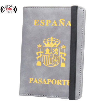 New Spanish Anti-Magnetic Passport Holder with Elastic Band, Leather Passport Cover, High-End Multi-Card Slots for Bank Cards, Passport Cover Set