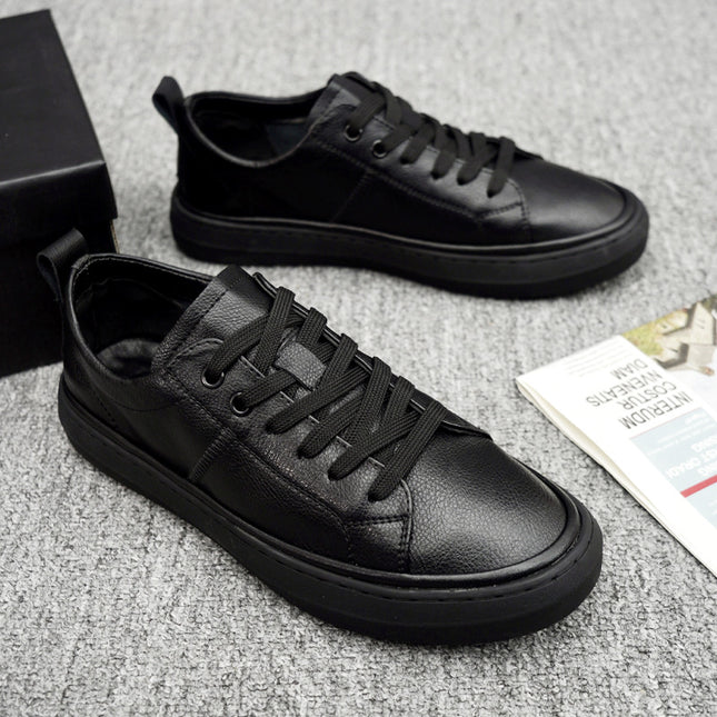 White Shoes 2024 Spring Genuine Leather Youth Trendy Sneakers Men's Slip-On Non-Slip Soft Sole Fashion Sports and Casual Shoes