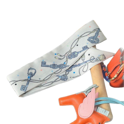 Black Key Bag Silk Scarf Women's Summer Thin Tie Bag Handle Ribbon Thin Narrow Long Double-Sided Scarf Ribbon