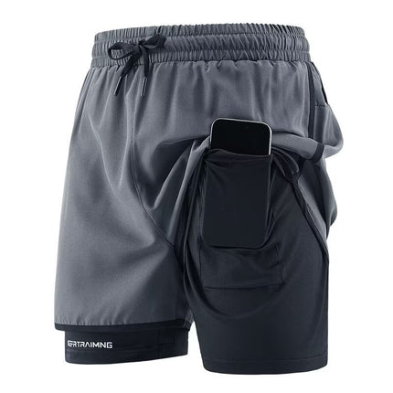 Cross-Border Sports Shorts for Men and Women, Running Fitness Anti-Exposure Three-Point Shorts, Fake Two-Piece Couple Quick-Dry Shorts