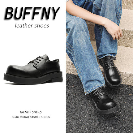 British Style Thick Bottom Round Head Heightened Stylist Casual Leather Shoes Men's Summer New Comfortable Matte Derby Leather Shoes