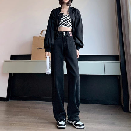 fleece-lined Thickened Wide-leg Jeans Women's Autumn and Winter Fashionable All-match New High Waist Slimming Loose Pendant Casual Pants