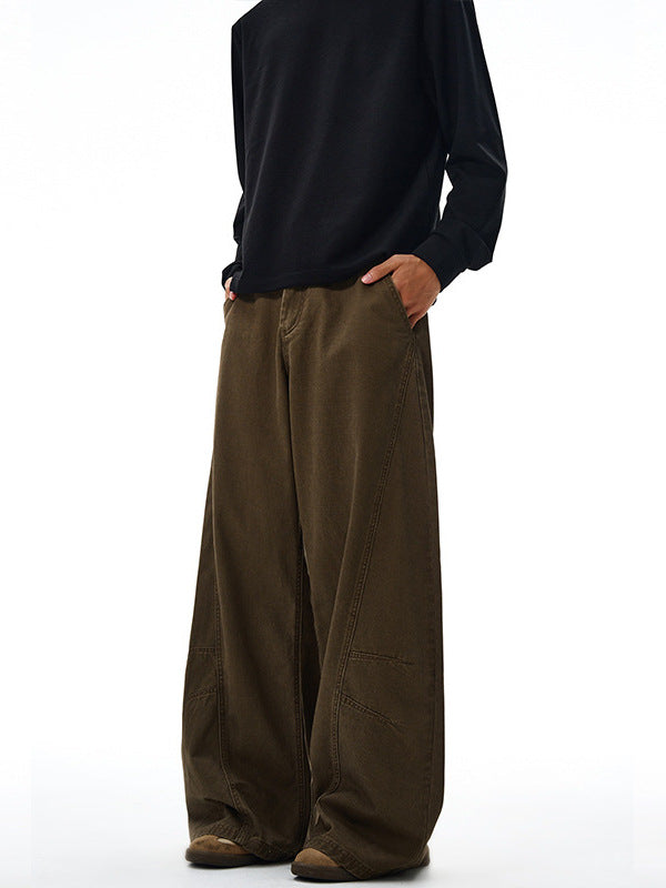 Lktm Men's American-Style Deconstructed Vintage Wide-Leg Scimitar Casual Pants Unisex Trendy Brand Loose Design Floor-Length Pants