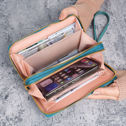 Antique Women's Double Zipper Wallet Large Capacity All-match Casual Long New Mobile Phone Bag Coin Purse Card Bag Multi-layer