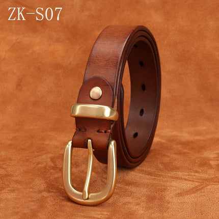 Handmade Vintage Copper Buckle Jeans Versatile Belt for Women Hong Kong Style Top Layer Cowhide Pin Buckle Genuine Leather Belt Vegetable Tanned