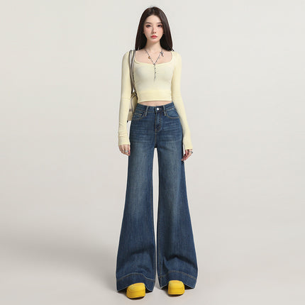 Raccoon House # European and American Style Bootcut Jeans for Women in Autumn and Winter 2025 New Style Non-Leg-Hugging High-Waisted Loose Wide-Leg Flared Pants